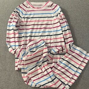 5/$15- Lands' End White Kids Pajama Set with Pink, Blue & Navy Stripes